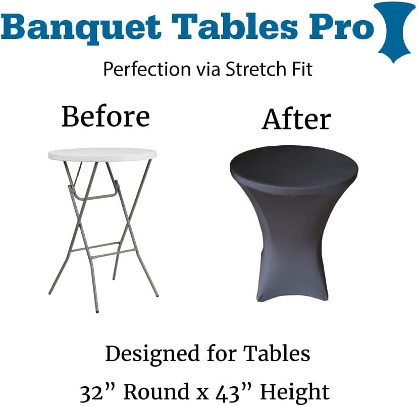 4 Pack 32 Round x 43" Tall Spandex Fitted Table Cover for Folding Bar Height Tables (4 Pack, Black)