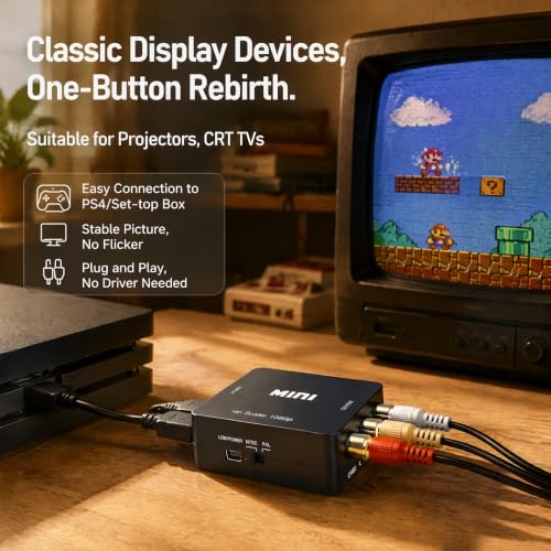 VINDENI Adapter HDMI na RCA, konwerter HDMI na RCA 1080P