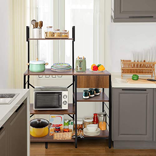 amzdeal Kitchen Bakers Rack with Storage Drawer, 4-Tier Microwave Cart, Microwave Stand with Glass Holder, Kitchen Utility Storage Shelf, 51.5Hx35.4Lx15.7W Inch, Vintage Brown - Thumbnail 2