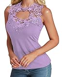 YOINS Women Cami Shirts Tank Tops Sexy V Neck Sleevless Slimming Cut Out Lace Details Vest Cut Out-Purple XXL