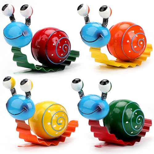 4 Pack Metal Cute Snails Yard Art Handcrafted Garden Decor Outdoor Decorations Set for Outside Patio Lawn Garden Courtyard Indoor Home Wall Decorative Ornaments (Yellow, Orange, Red, Green)
