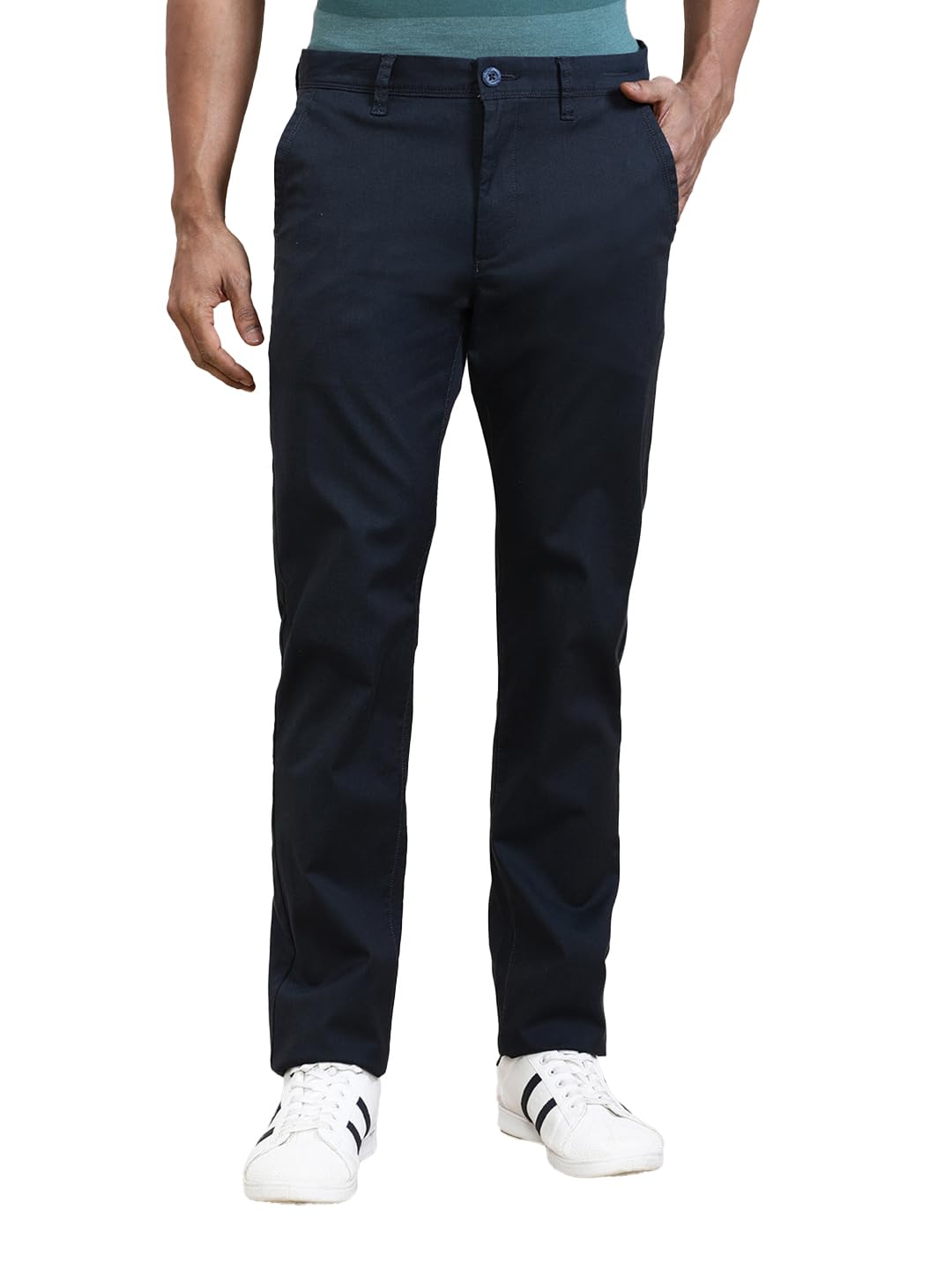 crocodile Men’s Cotton Blend Casual Slim Fit Solid Trousers | Mid Rise | Ankle Length Navy-picture-55