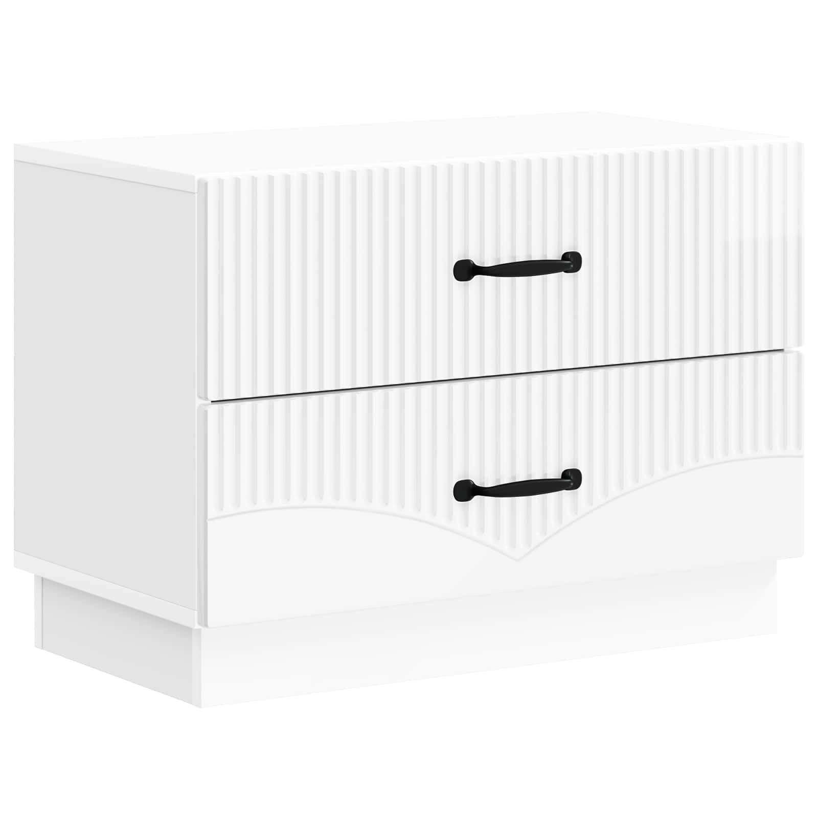 Mesita de noche con 2 cajones, color blanco brillante, 62 x 34,5 x