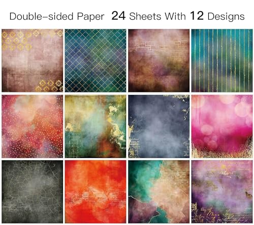 Vintage Scrapbook Paper Aesthetic Patterned Paper 12×12,24 Sheets Double-Sided CardStock Junk Journaling Papers Pad for Holiday Cardmaking DIY Origami Decorative Craft Papers. - Thumbnail 2