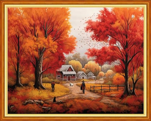 Image of Dooxvey Cross Stitch Kits for Adults Stamped Full Range of Embroidery Starter Kits for Beginners 11CT Printed Cross Stitch Patterns Needlepoint Kits Stamped Crossstitch- Tree Scenery 16x20 inch