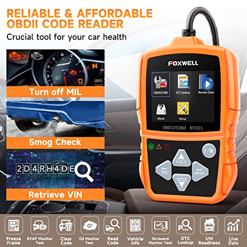 FOXWELL NT201 OBD2 Scanner Code Reader for Cars and Trucks – Reset Check Engine Light, Read and Clear Fault Codes, Live Data Diagnostic Tool for All Cars Since 1996