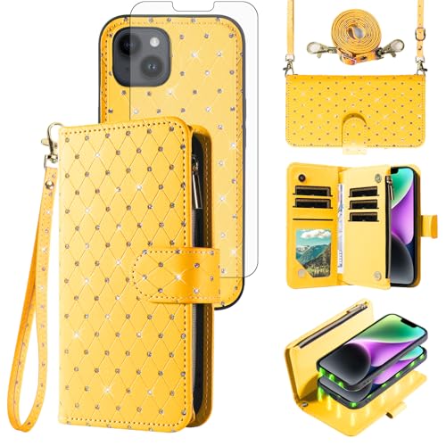 Bandoulière pailletée et étui portefeuille iPhone 14 Plus pour sorties sans sac