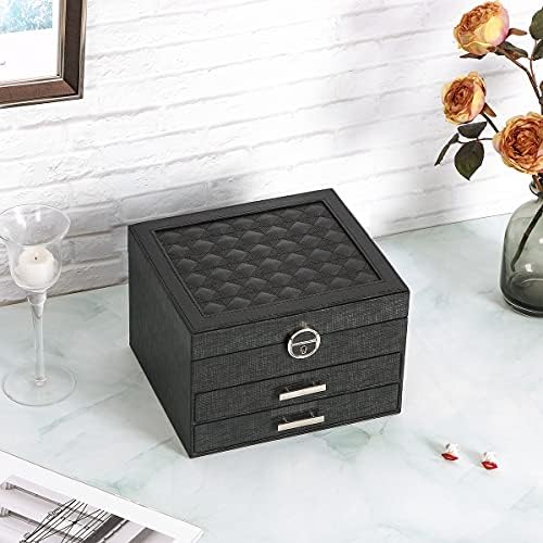 ANWBROAD Jewellery Box for Teengirls Jewellery Organizer Box with 3 Drawers Mirror and Lock Soft Lining for Girls Earring Necklace Ring and Jewels Beautiful and Luxurious JJB010B
