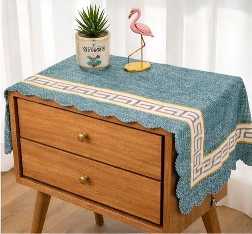 Image of Nightstand Table Tassel Cover, Rustic Rectangle Coffee Table Cloth Suitable for Bedside Table TV Microwave Washing Machine Refrigerator Top Dust Cover Green (Pack of 2, 35x90 CM)