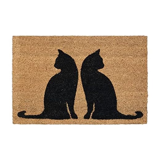 Relaxdays Felpudo Coco, Diseño con Gatos, 40x60 cm, Antideslizante, Resistente, Alfombra Puerta Entrada, Natural y Negro, policloruro de Vinilo Fibras