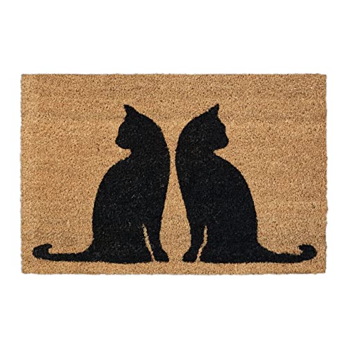 Relaxdays Fußmatte Kokos, 40 x 60 cm, Türmatte mit Katzenmotiv, innen & außen, Rutschfester...