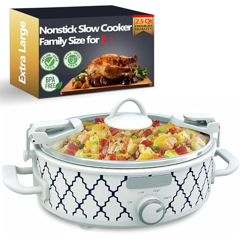 Slow Cooker Crock Pot Small - 2.5 Qt Mini Slow Cookers Pot with Locking Lid for Family Size 2-3 People for Casserole, Turkey, Entrees, Sauces, Stews, Dips, Desserts, Keep Warm Setting, White