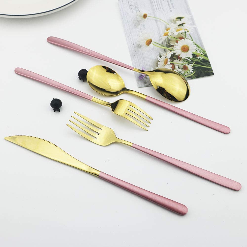 Eletree Stainless Steel Butter Knife Set (5) | Western Dinnerware Cutlery | Complete Kitchen Silverware | Luxury Dessert Knife Tableware | Elegant Pink Finish | Durable & Stylish 2