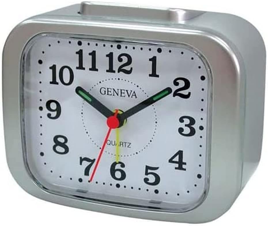 Technoline Geneva XL Bell or Buzz Quartz Alarm Clock (Silver Effect)