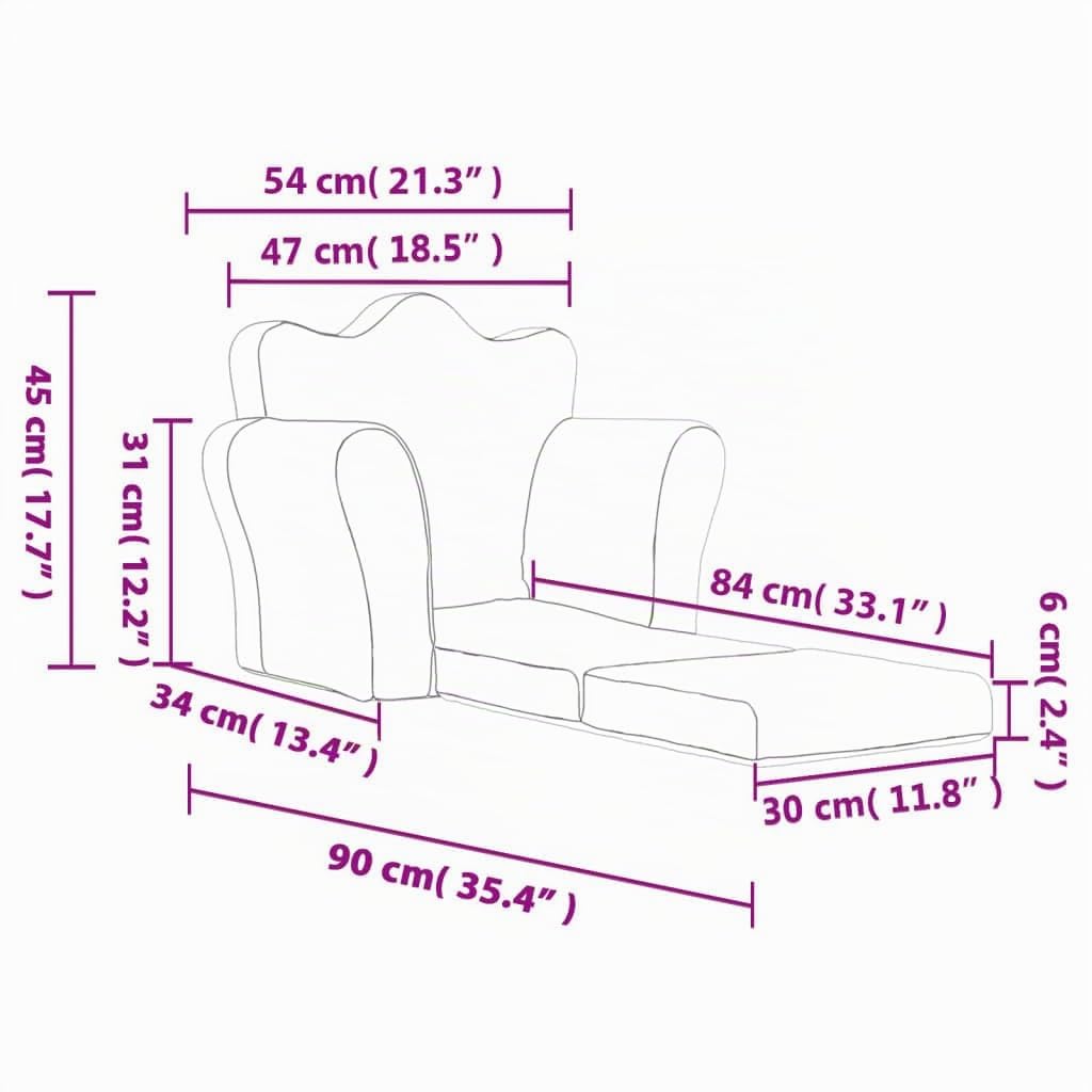 Tomostar Fauteuil pour Enfant Pliable, Chaise de Lit Canapé Convertible Bleu 54 x (34-90) x 45 cm Peluche Douce