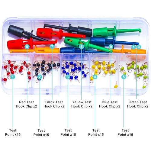 Image of PCB Test Point & Test Hook Clip Assorted Kit, Black /Red /Green /Blue /Yellow Test Point Pin & Test Hooks Clips Spring Hook Clip PCB Board Breadboard Kit (PCB-Test-Kit)