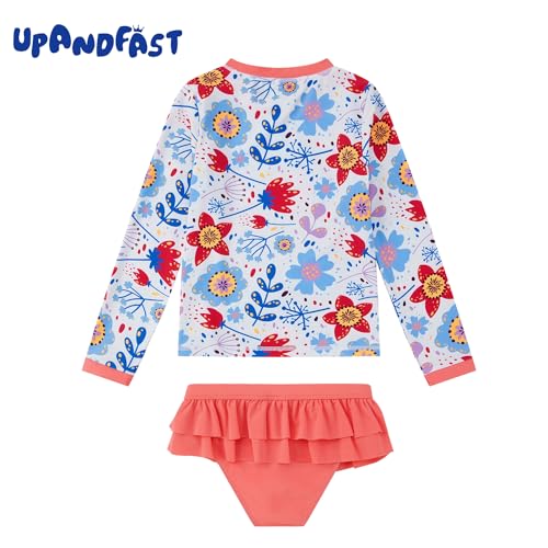 Image of upandfast Girls Rash Guard Set Long Sleeve Two Piece Swimsuit with UPF 50+ Sun Protection for Girls 3-8 Years