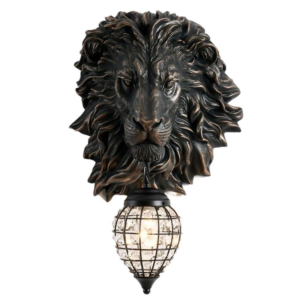 OZBMA Creative Lion Head Wall Sconce European Style Resin Light Nordic Three-Dimensional Carving Lamp for Cafe Living Room Corridor Restaurant(Black,51cm/20in)