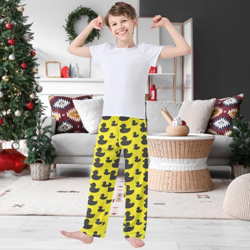 Boy's Pants Black Duck on Yellow Jogger Pants Elastic Waist Long Bottoms Trousers with Pockets 6-14 Years2