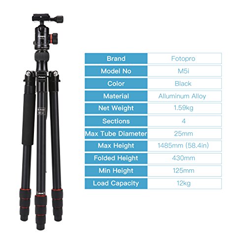 Fotopro Dslr Tripod 54 Inch 360 Panorama Ball Head Quick Release Plate Aluminum Lightweight Camera Tripod For Travel And Work,M5I Black #TOP6