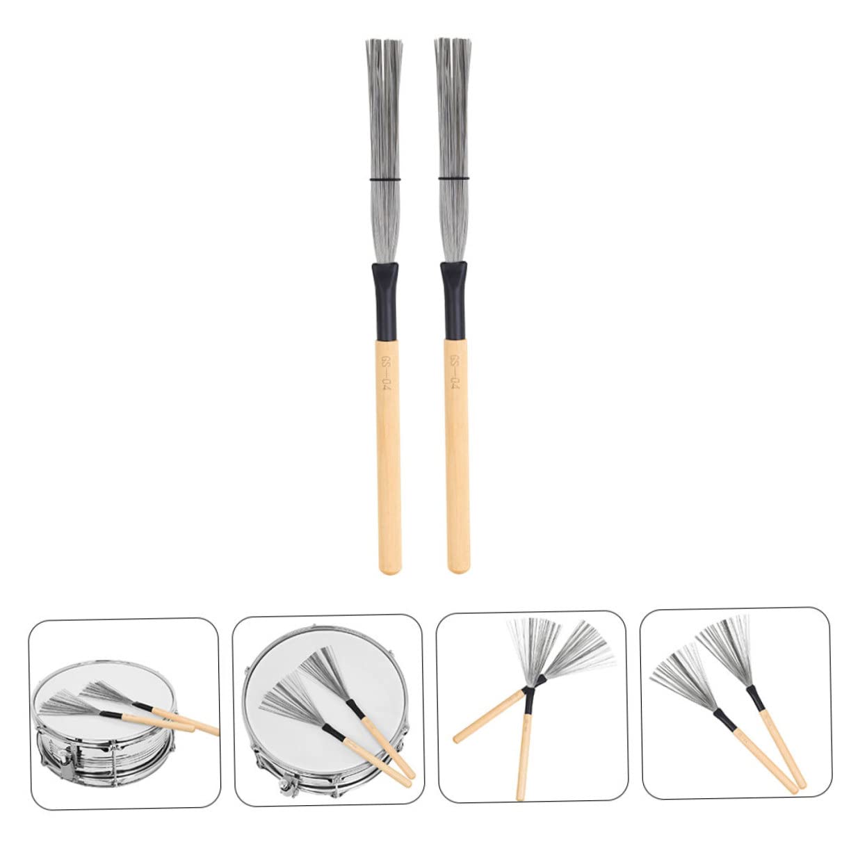 SUPVOX Lot De 3 Brosses Pour Batterie Jazz Fil Dacier Manche En Bois Accessoires Pour Instruments 2 Pièces X 3