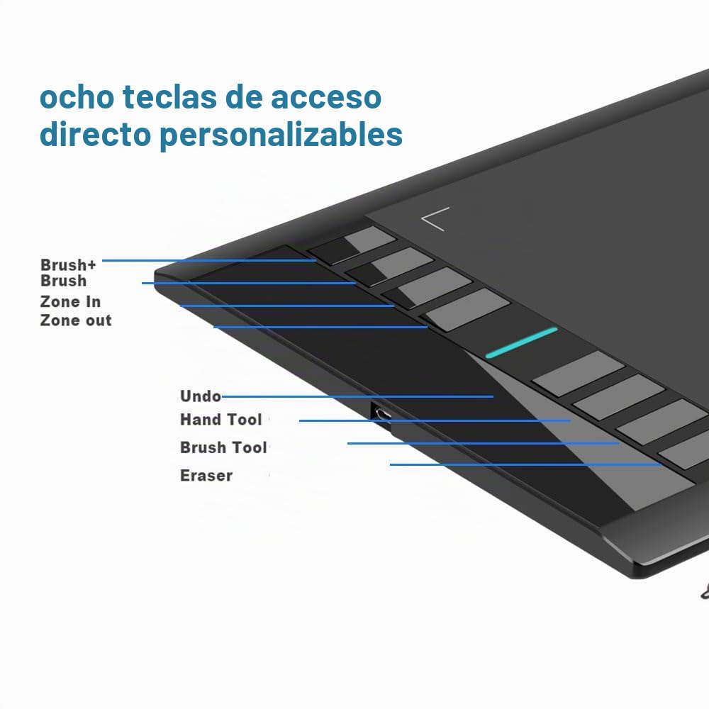 m708 V2 Tableta gráfica de 10 x 6 pulgadas, gran tableta de dibujo, 8192 niveles de presión lápiz capacitivo sin batería, 8 teclas de acceso rápido, compatible con Windows 1087 Mac Os Artist,