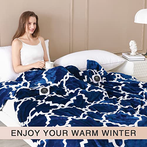Image of VENTIMI Electric Blanket Queen Size 84 inchx90 inch, Heated Blanket with Dual Controllers, 10 Heating Levels & 1-12 Hours Auto Off Fast Heating Blanket, ETL Certificated, Navy