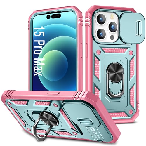 Coque Max 6,7" antichoc avec protège-objectif coulissant rose et vert