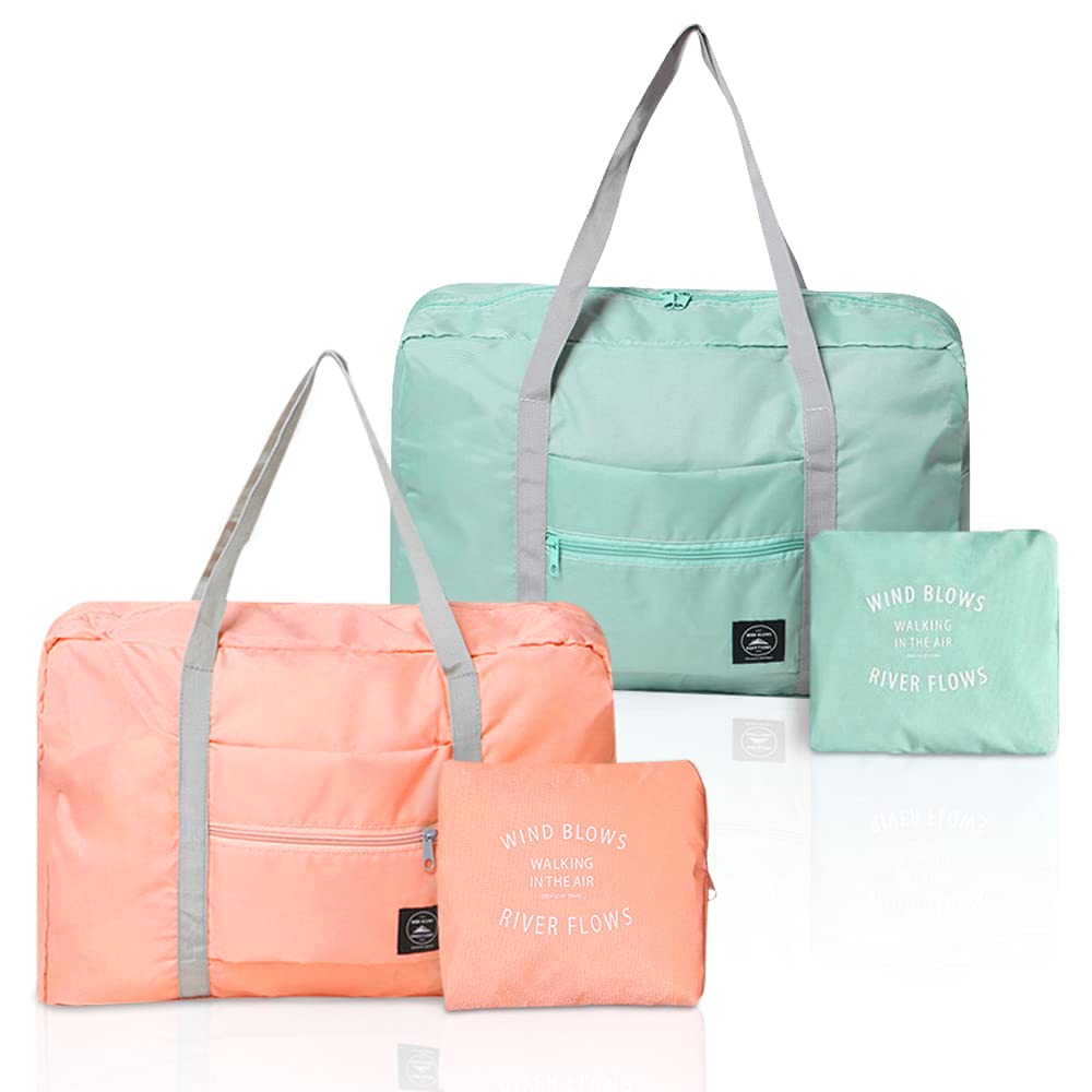 SITAKE 2 Pcs Foldable Travel Duffel Bags, Waterproof Lightweight Carry-on Bags, Suitable for Overnight, Holiday, Shopping, Weekends, Outing, Gym(Sky Blue/Light Pink)