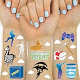 xo, Fetti Birthday Battle Gaming Temporary Tattoos - 50 Silver Foil Pcs | Video Game Accessory, Kids Party Favor, Fun Bday Activity