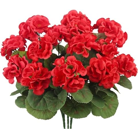 CITYES 3 Pcs Artificial Geraniums Flowers Silk Geraniums for Outdoors UV Resistant Red Artificial Geranium Bush Faux Flowers Plant Geraniums for Garden Home Decor Indoor Patio Vase Table Centerpiece Cover