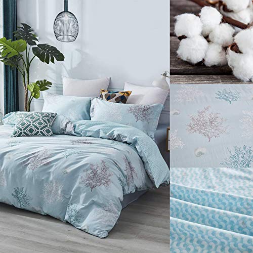 Brandream Coastal Beach Bedding Set 100% Cotton Duvet Cover Set Reversible Zipper Closure 3-Piece King/Cal King(No Comforter Included) #TOP2