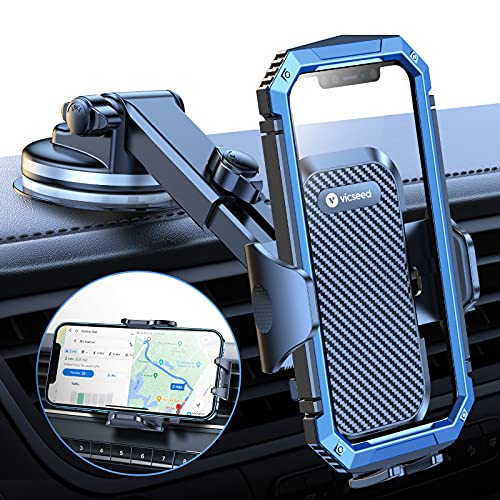 VICSEED [Don’t Shake or Fall] Car Phone Holder Mount, Versatile Cell Phone Holder for Car Strong Suction Long Arm Car Phone Mount for Dashboard Windshield Air Vent for iPhone 13 All Phone Thick Case