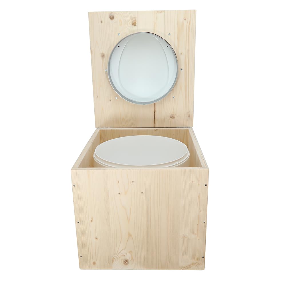 Toilette sèche en Bois avec bavette INOX et Seau 22L Plastique - La Blanche 22 litres - Fabrication Française - N9F4