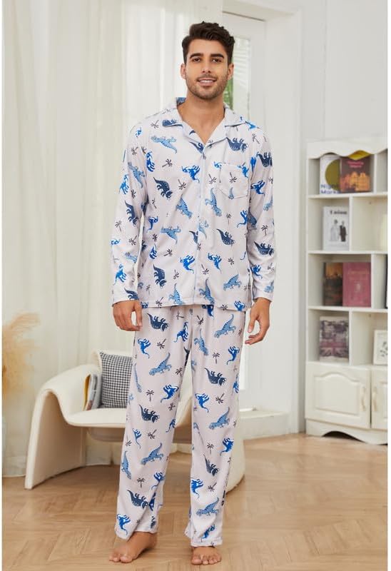 Vulcanodon Mens Pajama Set, Soft Flannel PJS for Men Comfy Warm Sleepwear - Image 3