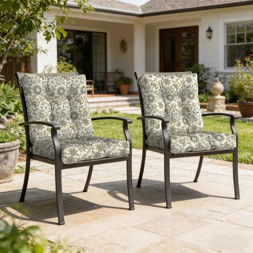 LVTXIII Outdoor Tufted Low Back Cushions, Solid Fluffy Seat and Back Chair Cushion with Ties, Patio Replacement Rocking Chair Cushion for Outdoor Furniture Use, 21 W x 21D, 2 Pack, Floral Symphony by LVTXIII - Used condition - Image 6