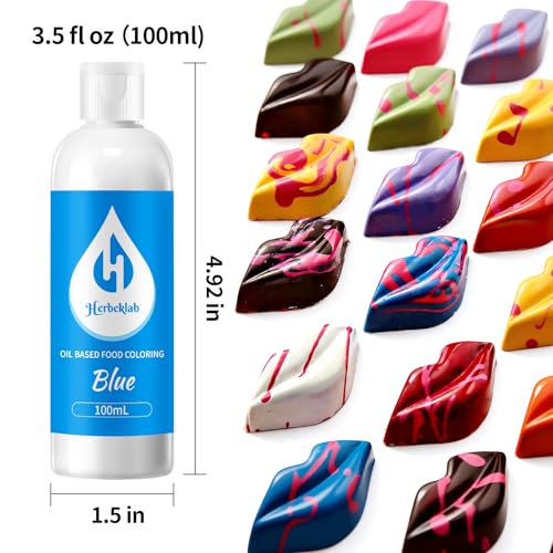 Image of Blue Oil Based Food Coloring for Chocolate - Herbeklab 100ml Professional Concentrated Oil Food Dye for Candy Melts, Chocolate, Cake Pops, Strawberries & Baking
