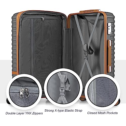 Joyway Luggage Set 3 Piece Suitcase Sets with Spinner Wheel,Hardside Expandable Travel Laggage with TSA Lock (13/20/24/28 Grey brown by Joyway - Used condition - Image 8