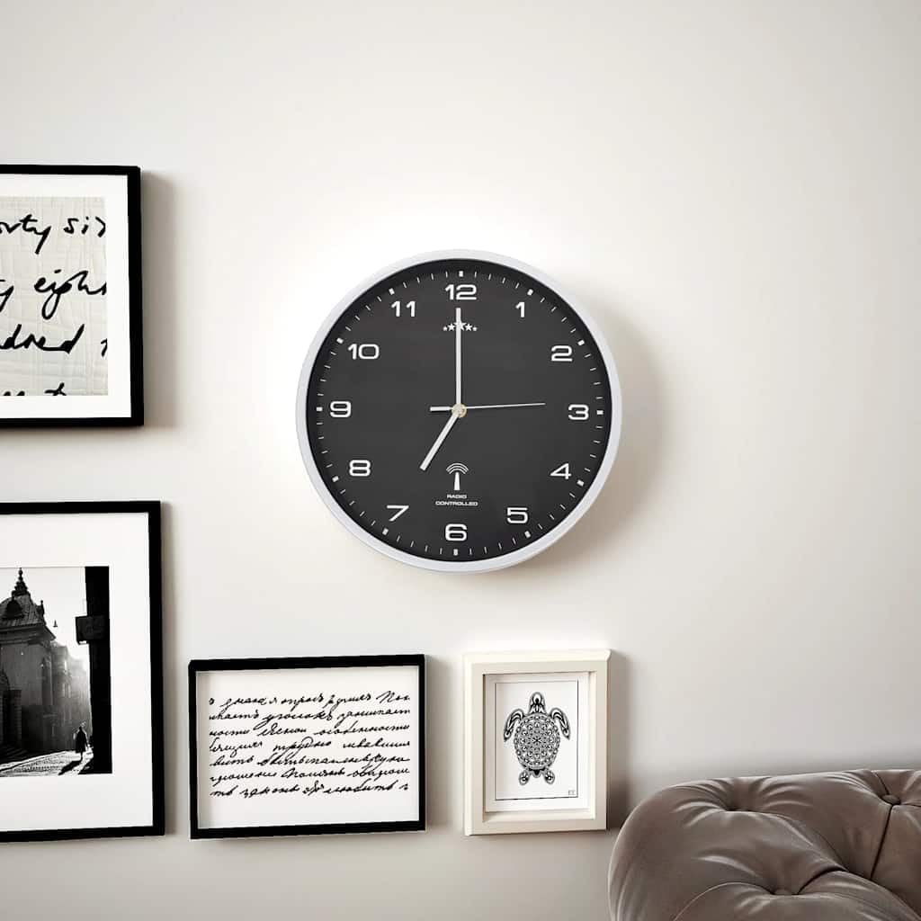 Fengshui Reloj de pared con radio, movimiento de cuarzo, 31 cm, color negro