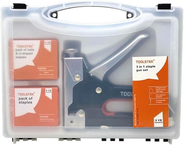 TOOLSTEK Heavy Duty Staple Gun & Staple Selection Pack. Quick Jam Release Adjustable Force Manual Steel Staple Gun Ideal for Upholstery, DIY, Fixing Material, Decoration, Carpentry, Furniture