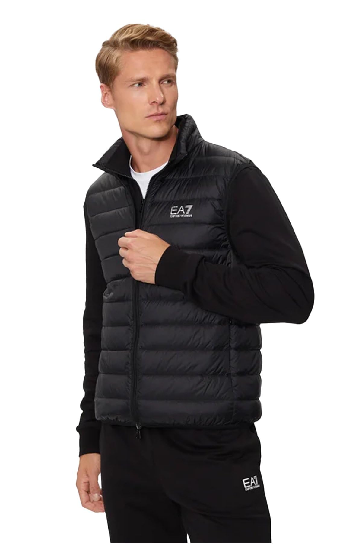 Ea7 Black Packable Gilet With Zip And Down Padding Core Identity