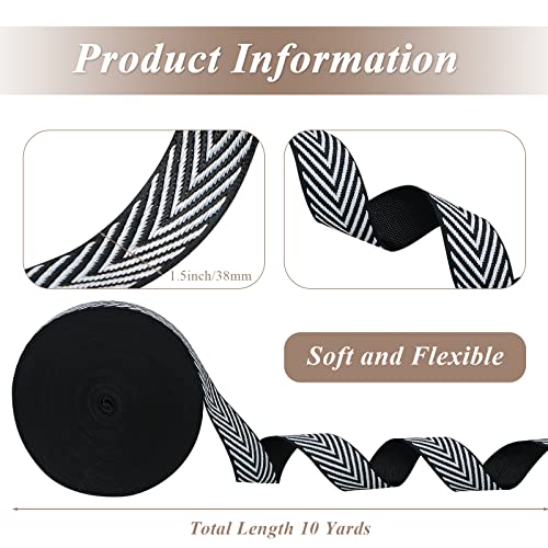 20 Yards 1.5Inch Wide Black White Stripe Webbing Fabric Belt Heavy Weight Cotton Webbing Handbag Polyester Soft Webbing Key Fob Nylon Strap Dog Collar Garment Belt Diy Sewing Accessories #TOP1