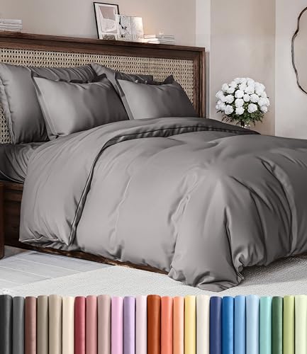 Image of Duvet Cover King Size - Soft 3 Piece Set with Zipper Closure - Dark Grey | Extra Soft King Duvet Cover 104 inch x 90 inch with 2 Pillow Shams, Hotel Luxury w / Zipper Closures & Ties, Comfy & Breathable, Comfy