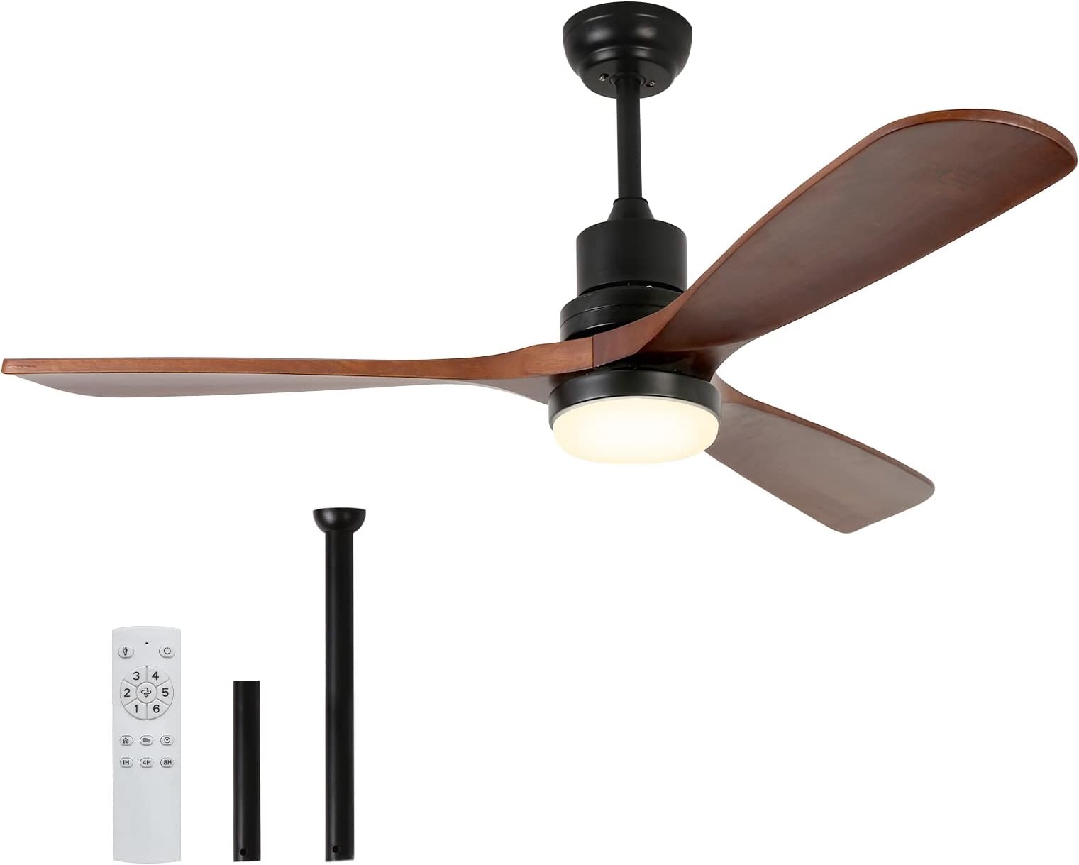 52'' Ceiling Fans with Lights,Walnut Low Profile Ceiling Fans with Remote, Noiseless Reversible Dc Motor For Indoor Outdoor Living room Farmhouse
