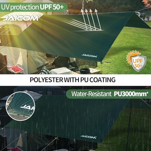 JAICOM Camping Tarp Tent Tarp Waterproof, 3 x 4m Rain Fly Tarp, Waterproof PU3000mm-Anti-UV Camping Shelter Accessories, for Oamping, Travel, Hammocks, Hiking, Beach - Image 4