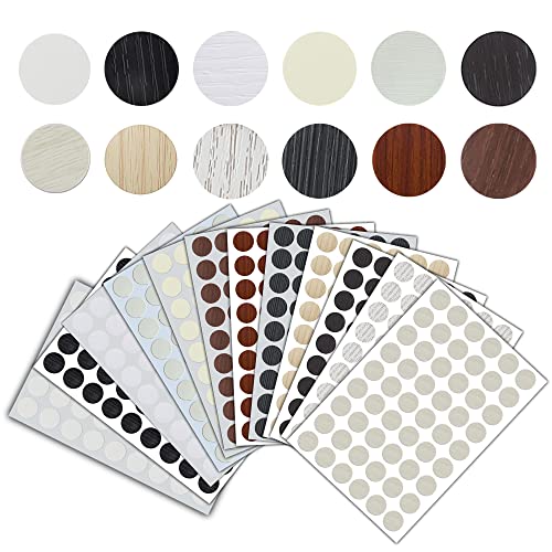 648 PCS 12 Color Self-Adhesive Hole Stickers PVC Caps Plastic Screw Free Sticker Waterproof Dustproof Wood Textured Cover 21mm/0.83" Dia for Wooden Furniture miniatura 1