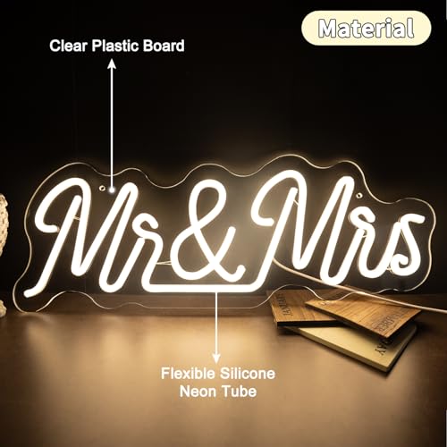 Mr and Mrs Wedding Neon Sign, 20.08 x 8.66 inch USB Powered Neon Signs with Dimmer LED Wedding Light Sign for Backdrop Wall Decor, Home Decorations for Anniversary Engagement Party Wall — view 5