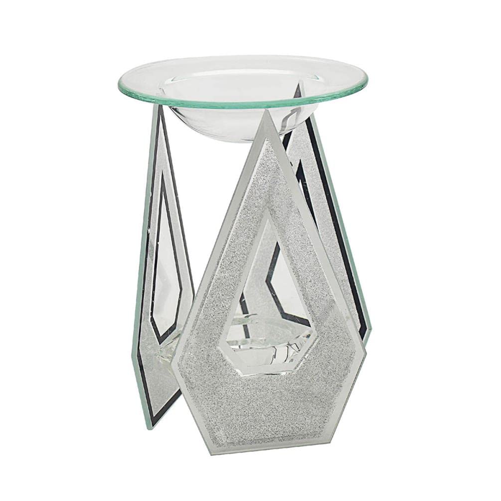 Lesser & Pavey Silver Mirror Art Deco Crystal Sparkle Wax Oil Tealight Burner