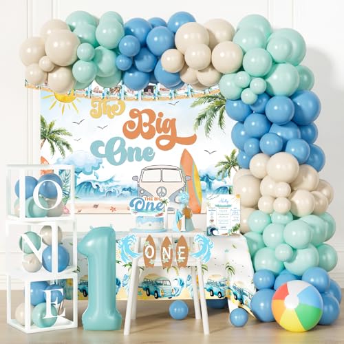 Party Inspo The Big One Surfing Birthday Decorations Boy - 131Pcs Surf 1st Birthday Party Supplies Kit - Summer Beach Ocean Theme Decor for First Bday