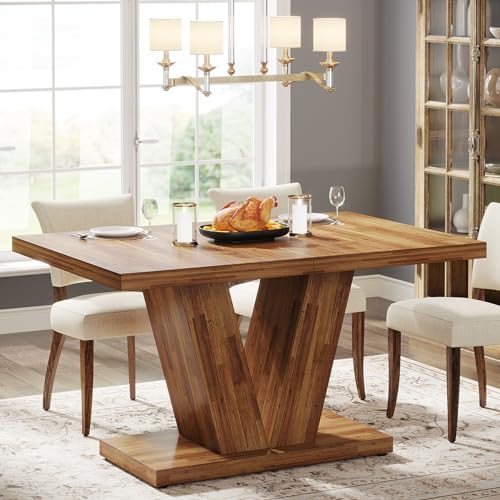 Image of Tribesigns 47-Inch Dining Table for 4, Walnut Brown Kitchen Dinner Table with Heavy Duty Pedestal, Farmhouse Wooden Eating Table for Home, Dining Room, Small Space